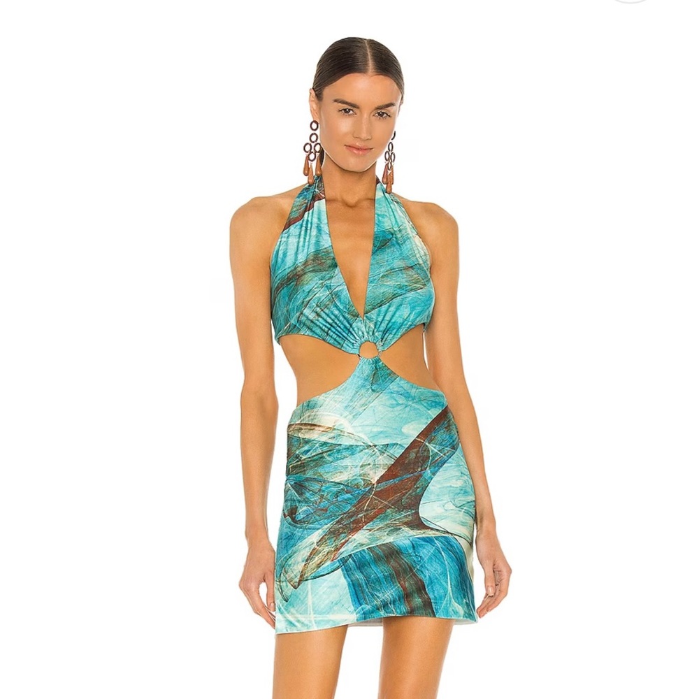 Farai London Gaia Cutout Dress XS Halter Neck Sleeveless Side Slit Mini
